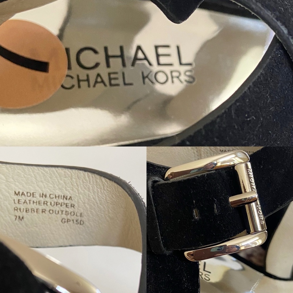 Michael Kors Black Suede Celia Wedge/Platform Sandals Snake Print Heel Size 7 - Picture 10 of 10